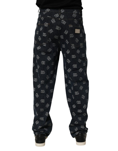 Dolce & Gabbana Blue Logo Print Straight Denim Men Jeans