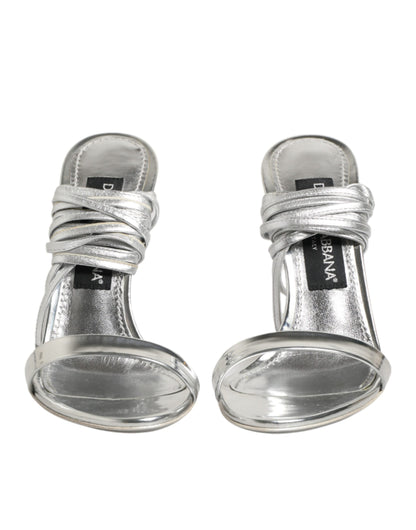 Dolce & Gabbana Silver Strappy High Heels Sandals Shoes
