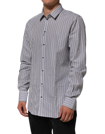 Dolce & Gabbana Black White Stripes Men GOLD Dress Shirt