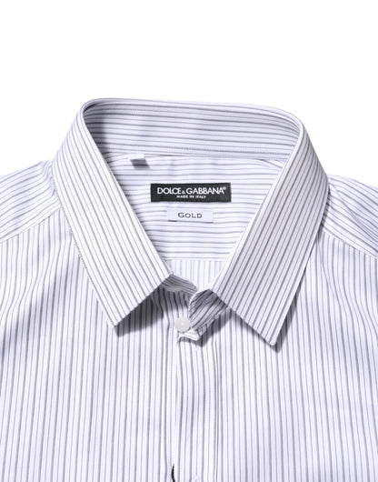 Dolce & Gabbana White Stripes Long Sleeves GOLD Dress Shirt
