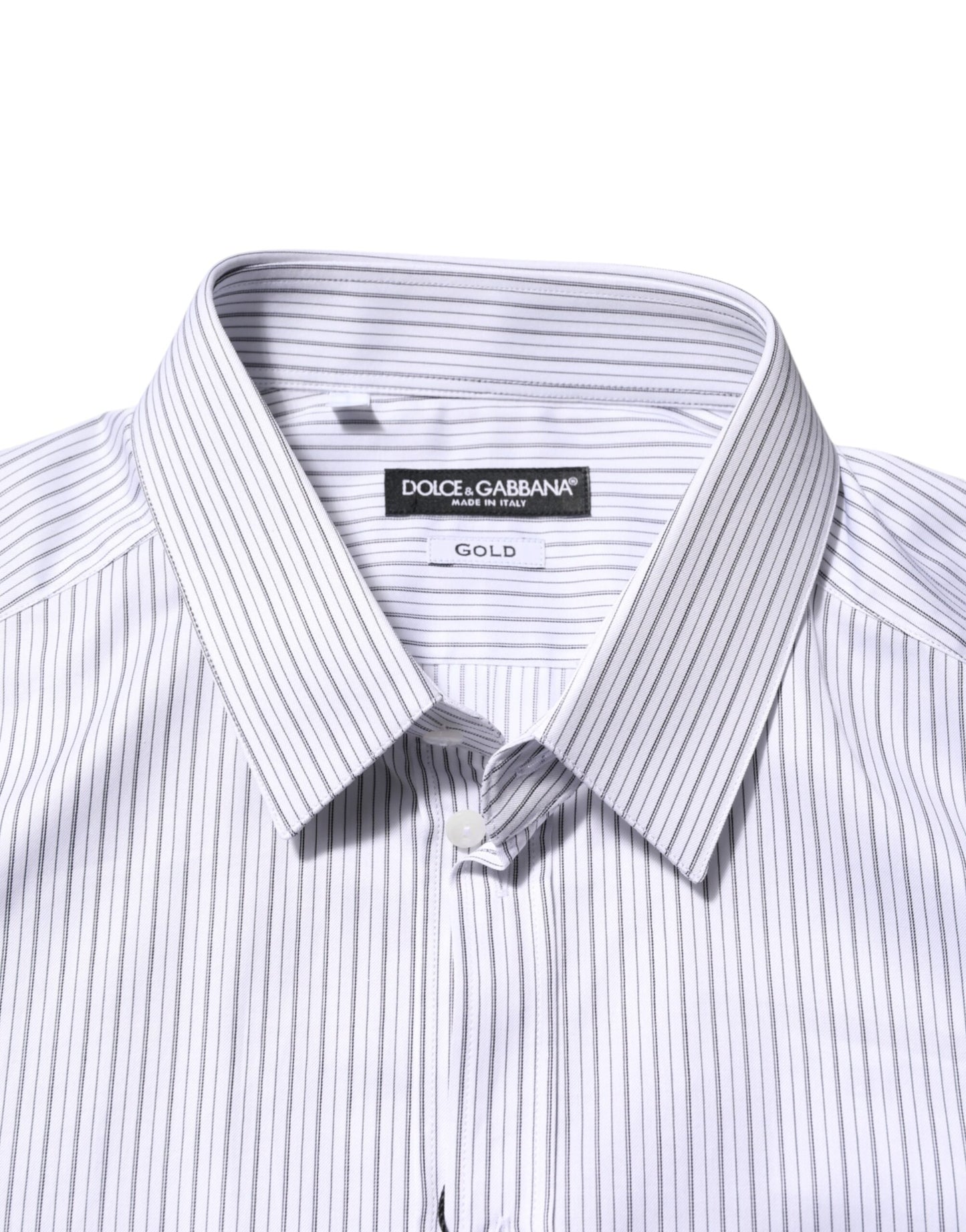 Dolce & Gabbana White Stripes Long Sleeves GOLD Dress Shirt