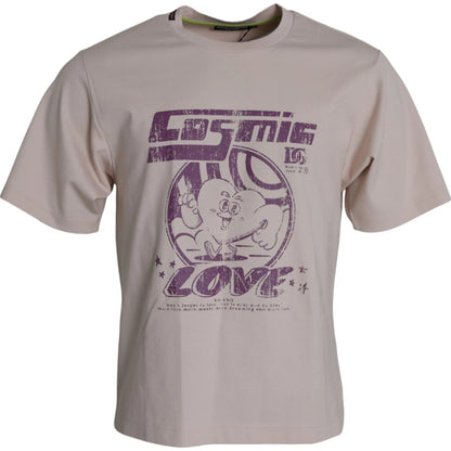 Dolce & Gabbana Beige Cosmic Love Cotton Crew Neck T-shirt