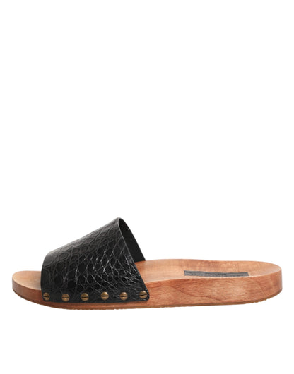 Dolce & Gabbana Black Brown Leather Slides Sandals Shoes