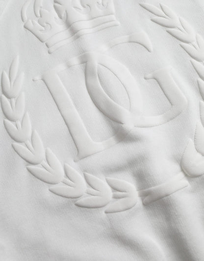Dolce & Gabbana White Cotton Hooded Pullover Sweatshirt Men