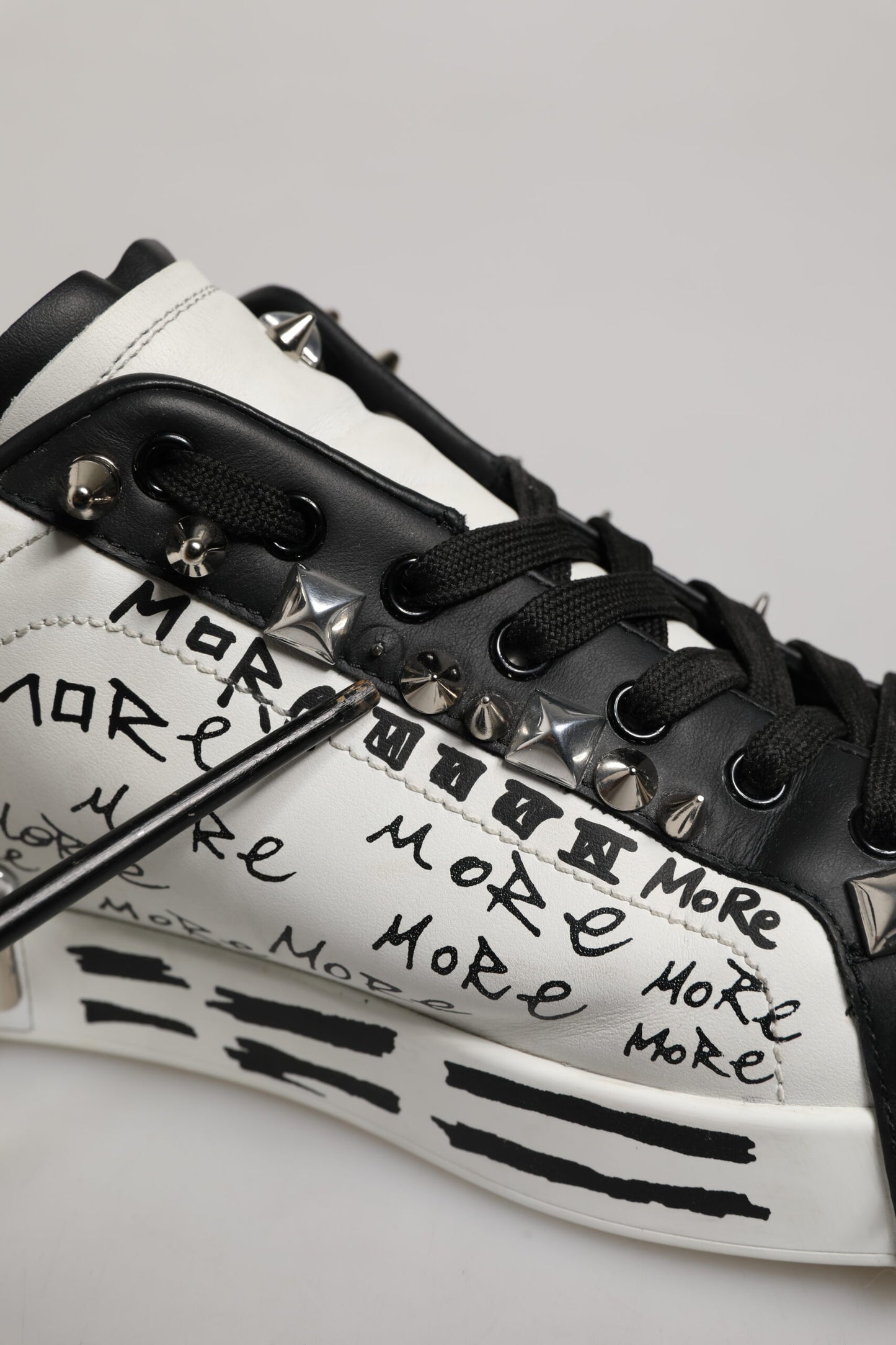 Dolce & Gabbana Black White Studded Low Top Sneakers Shoes