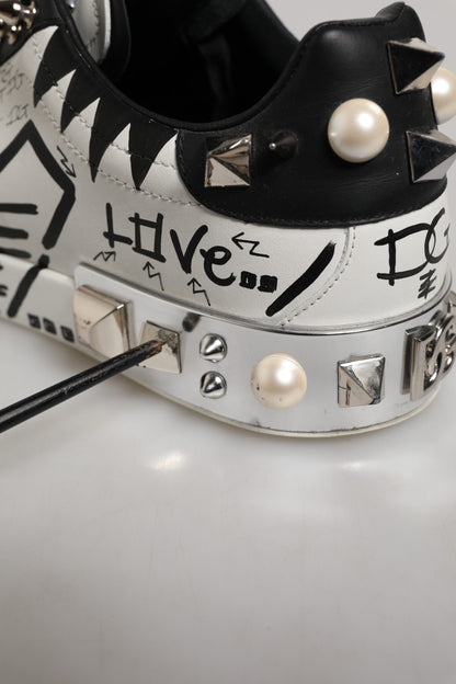 Dolce & Gabbana Black White Studded Low Top Sneakers Shoes