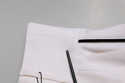 Dolce & Gabbana White Wool High Waist Tapered Trouser Pants