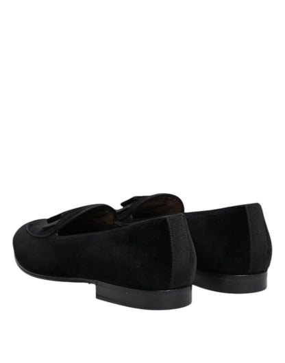 Dolce & Gabbana Black Velvet Slip On Loafers Formal Men Shoes