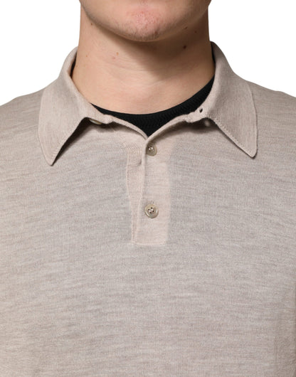 Dolce & Gabbana Beige Cashmere Collared PoloPullover  Sweater
