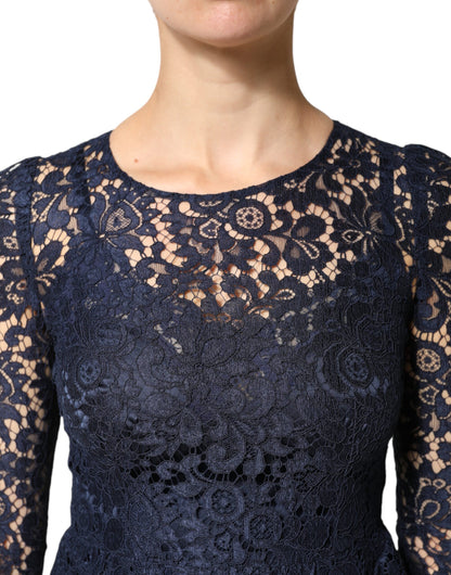 Dolce & Gabbana Blue Lace Ruffle A-line Knee Length Dress