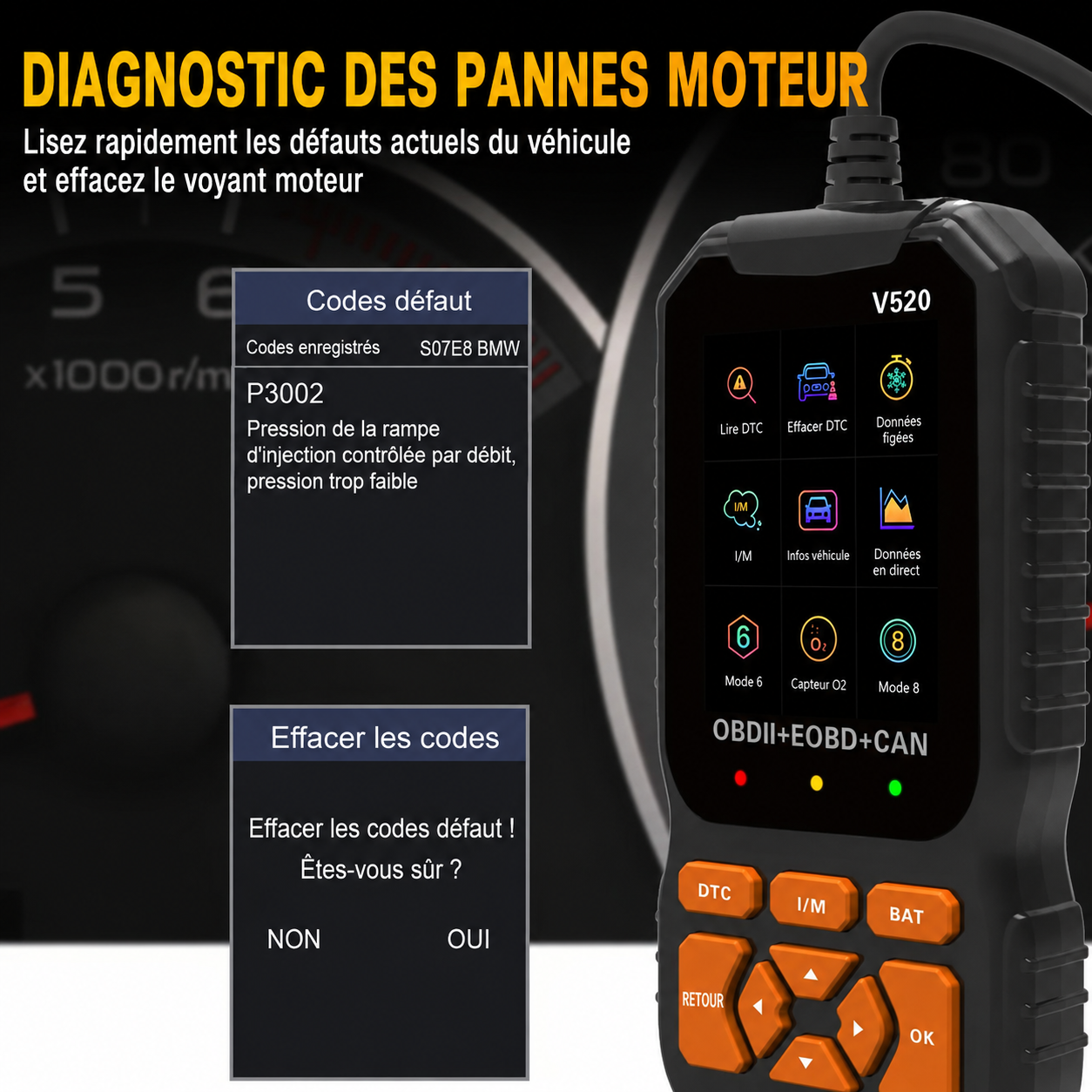 Valise Diagnostic Auto V520 OBD2/EOBD — Lecture & Effacement Codes Erreur, Testeur Batterie