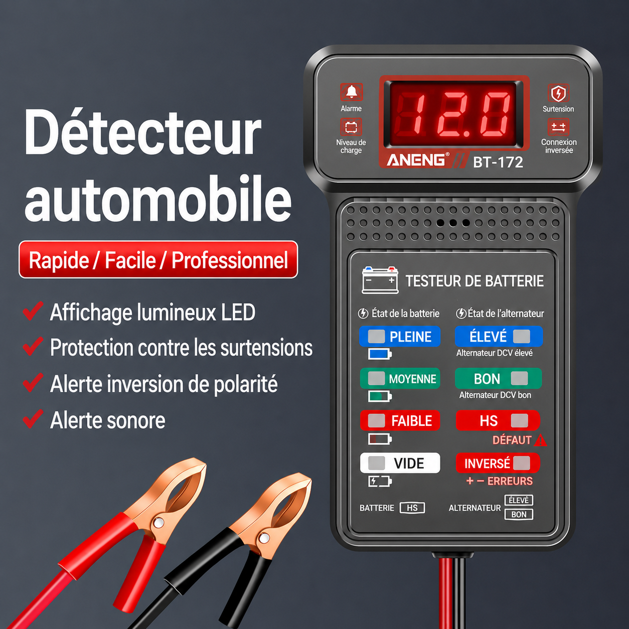 Testeur de Batterie Voiture Intelligent — Diagnostic en 1 Clic, Durée de Vie & Capacité