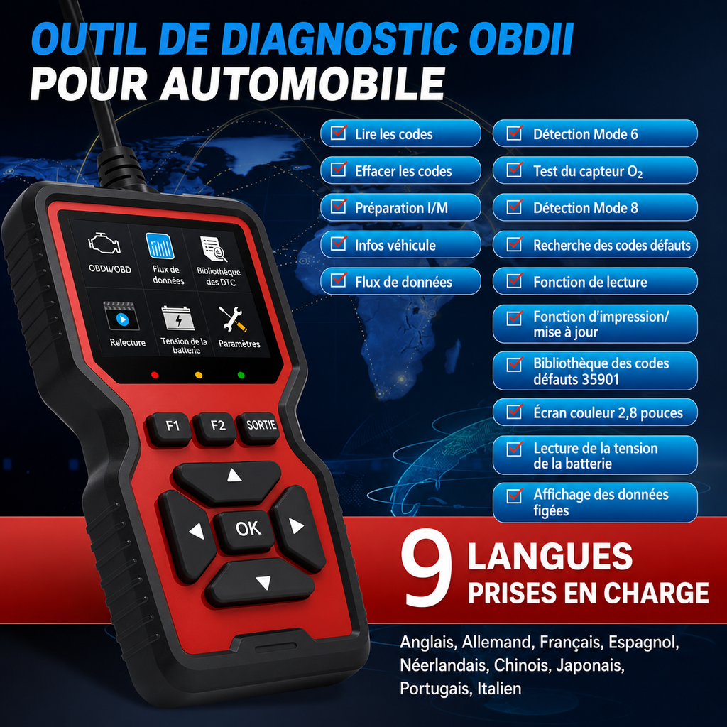Scanner OBD2 professionnel V519 - Outil de diagnostic automobile alimenté par USB avec flux de données en temps réel, tests OBD II complets (I/M Ready, Bod2/Eobd), efface les voyants de panne du moteur, lit/efface les code