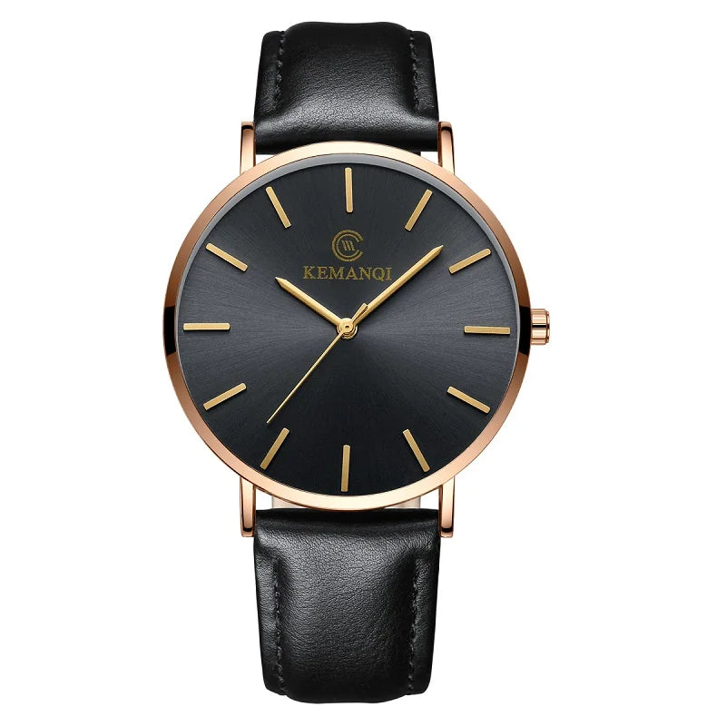 Montre Quartz Homme Ultra-Mince — Bracelet Cuir, Style Business & Luxe