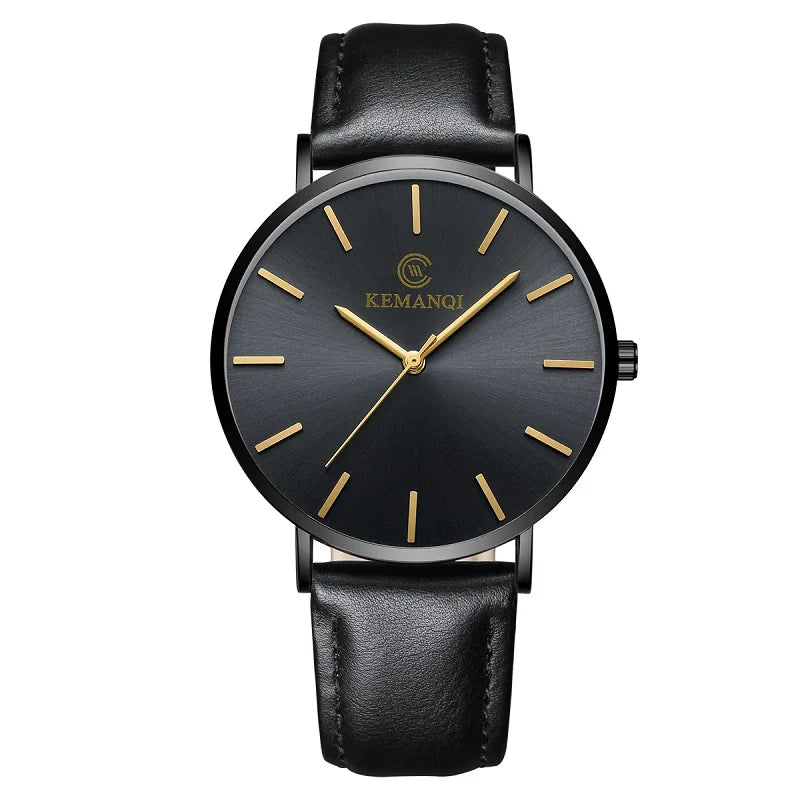 Montre Quartz Homme Ultra-Mince — Bracelet Cuir, Style Business & Luxe