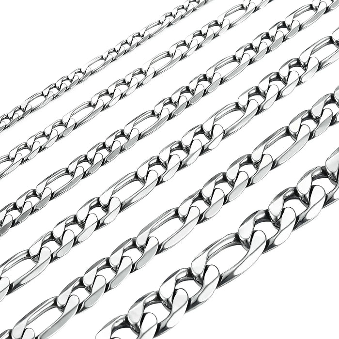 Chaîne Figaro à maillons en acier inoxydable,couleur argent de haute qualité, collier pour hommes et femmes.