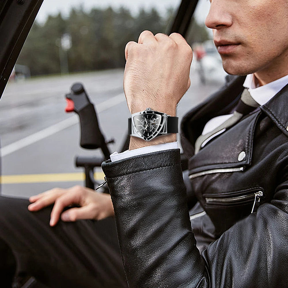 Montre Sport Automatique Squelette Triangle Homme WINNER – Bracelet Caoutchouc, Style Militaire