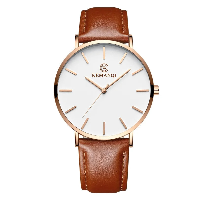 Montre Quartz Homme Ultra-Mince — Bracelet Cuir, Style Business & Luxe