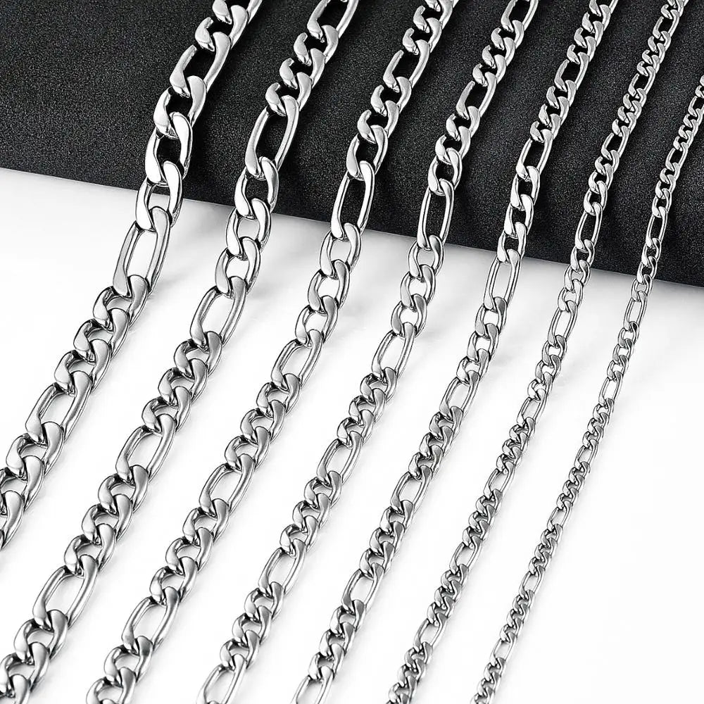 Collier chaîne Figaro à maillons en acier inoxydable pour hommes et femmes, Punk Boy, couleur argent, ras du cou, bijoux en métal, accessoires, cadeau, 3-11,5mm