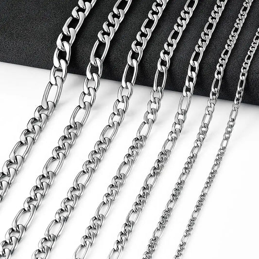 Collier chaîne Figaro à maillons en acier inoxydable pour hommes et femmes, Punk Boy, couleur argent, ras du cou, bijoux en métal, accessoires, cadeau, 3-11,5mm