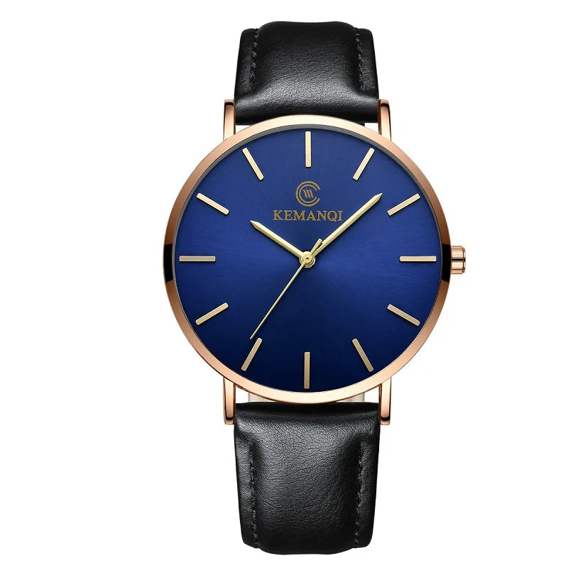 Montre Homme Quartz Ultra-Mince – Bracelet Cuir, Style Business