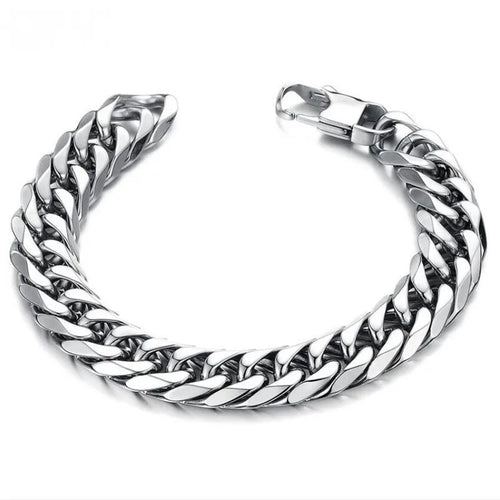 Bracelet à maillons cubains en acier inoxydable pour hommes, couleur argent, épaisseur 8/10/12/14MM
