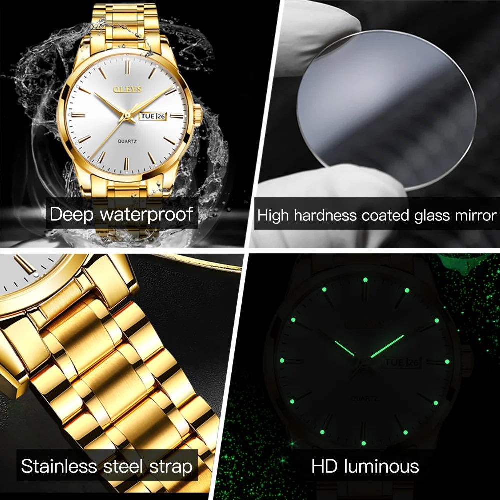 Montre Homme  Gold — Acier Inoxydable, Lumineuse & Waterproof