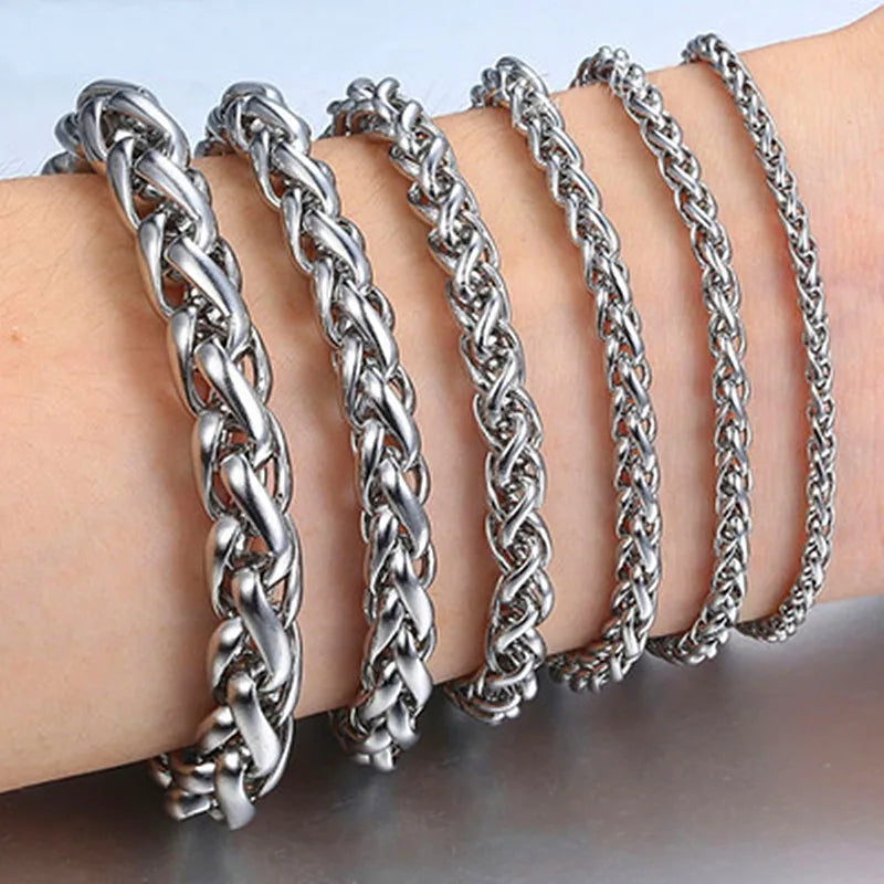 Bracelet pour homme en acier inoxydable, chaîne torsadée simple, style minimaliste, accessoires de bijouterie.