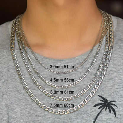 Collier chaîne Figaro à maillons en acier inoxydable pour hommes et femmes, Punk Boy, couleur argent, ras du cou, bijoux en métal, accessoires, cadeau, 3-11,5mm