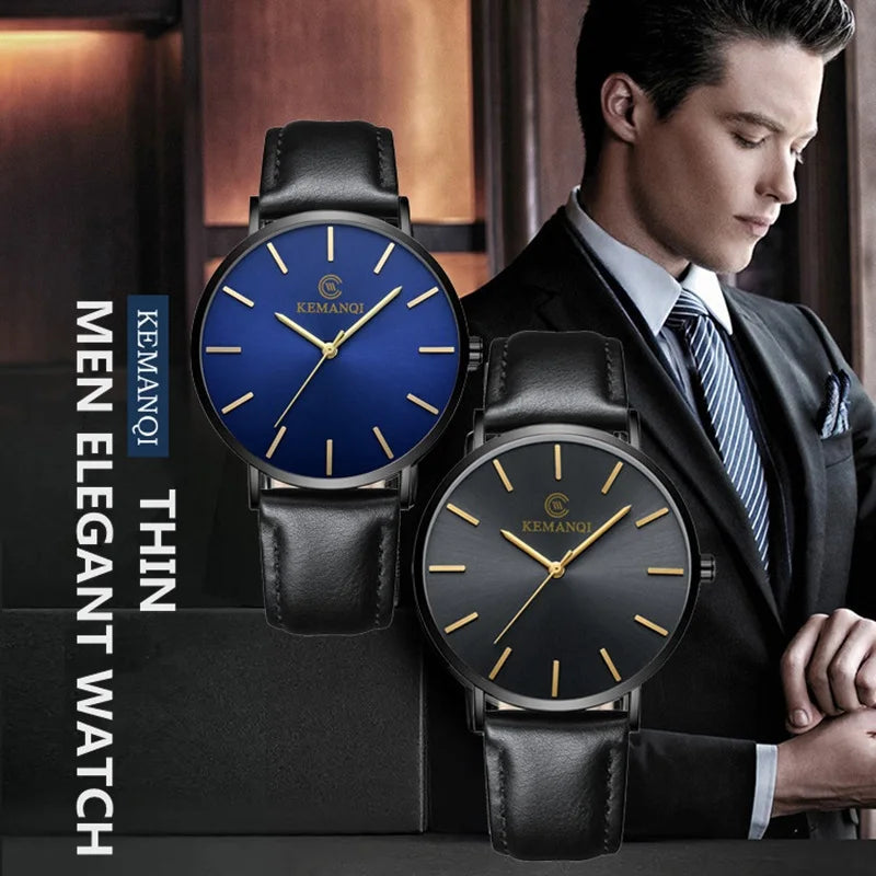 Montre Quartz Homme Ultra-Mince — Bracelet Cuir, Style Business & Luxe