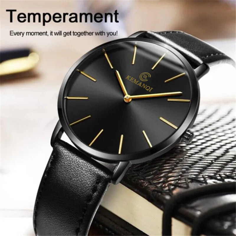 Montre Homme Quartz Ultra-Mince – Bracelet Cuir, Style Business