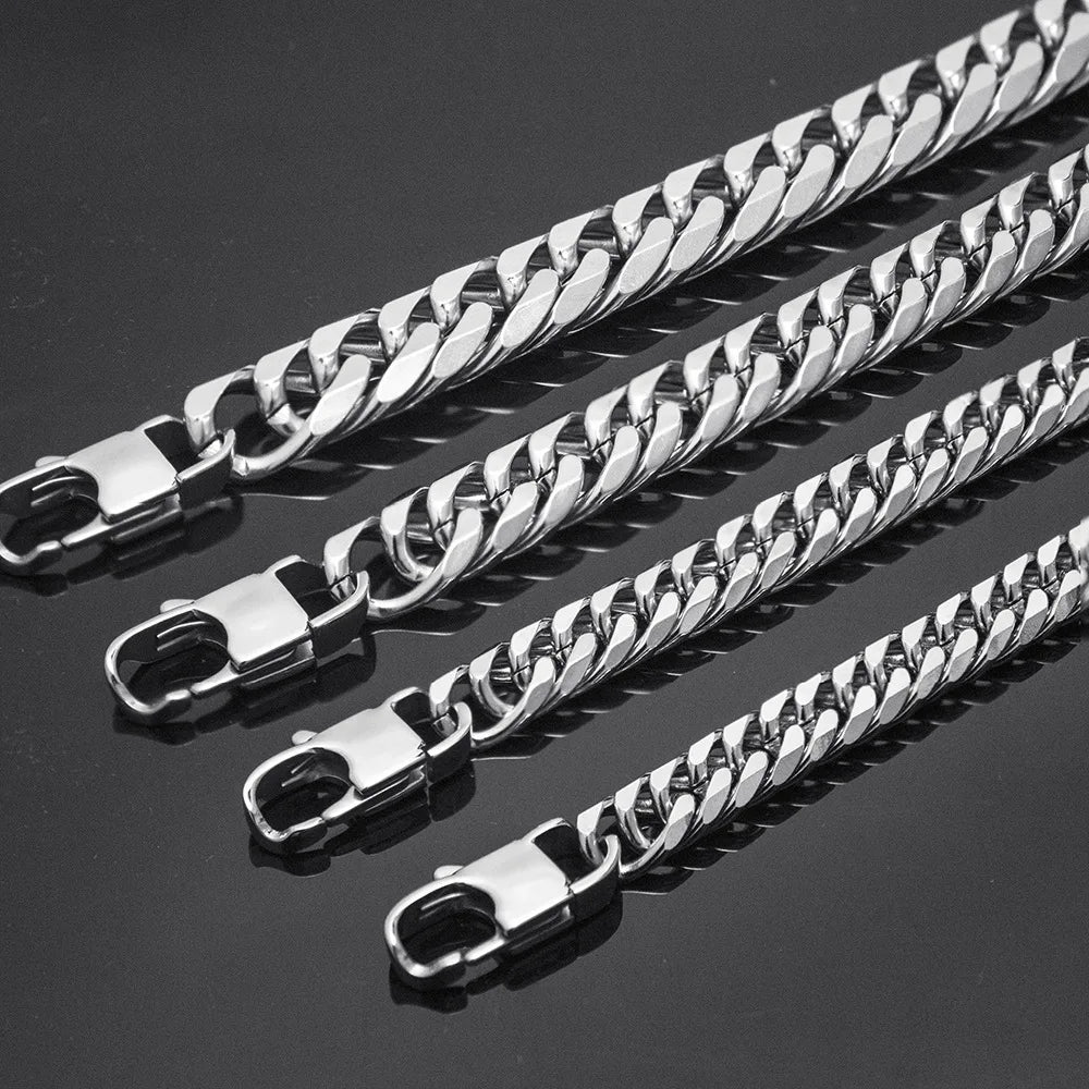 HNSP – Bracelet à maillons cubains en acier inoxydable pour hommes, style punk hip hop, couleur argent, épaisseur 8/10/12/14MM