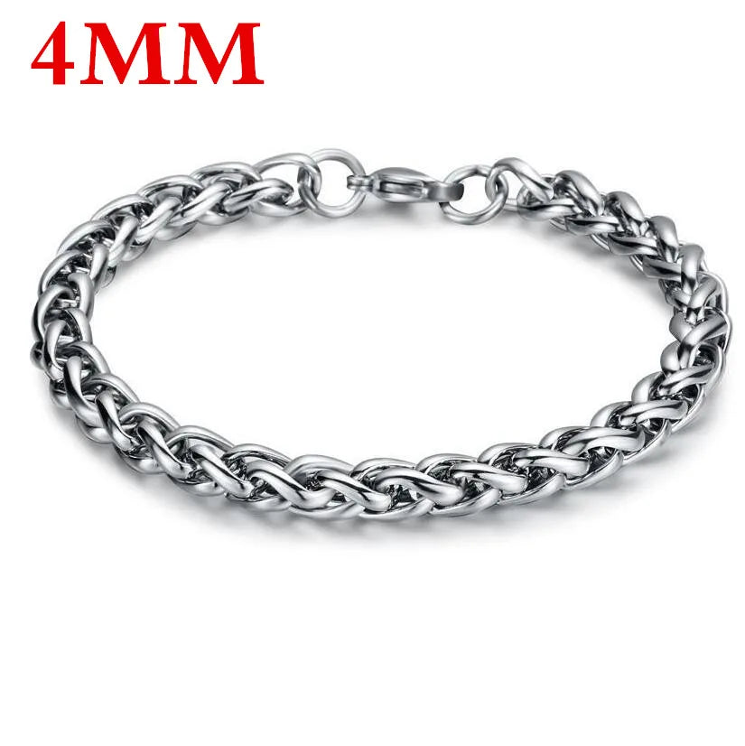 Bracelet pour homme en acier inoxydable, chaîne torsadée simple, style minimaliste, accessoires de bijouterie.