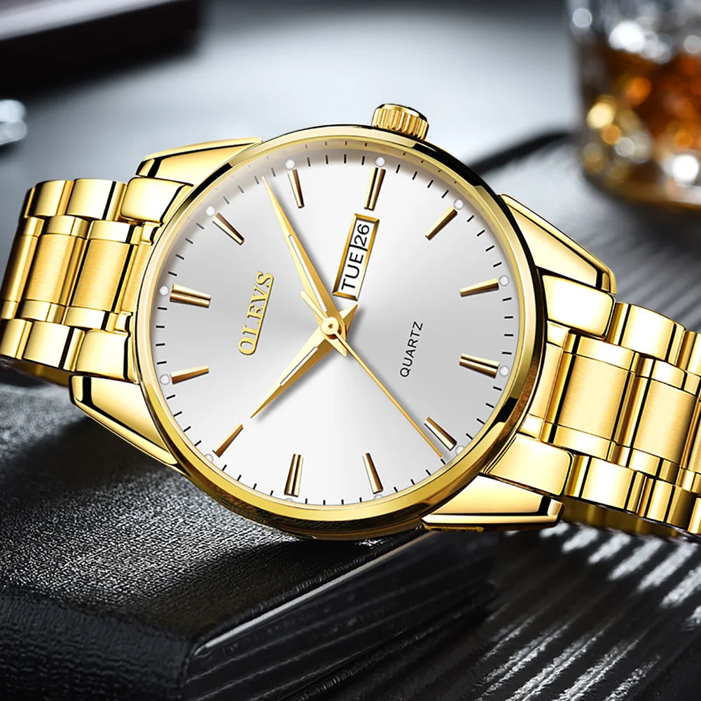 Montre Homme  Gold — Acier Inoxydable, Lumineuse & Waterproof