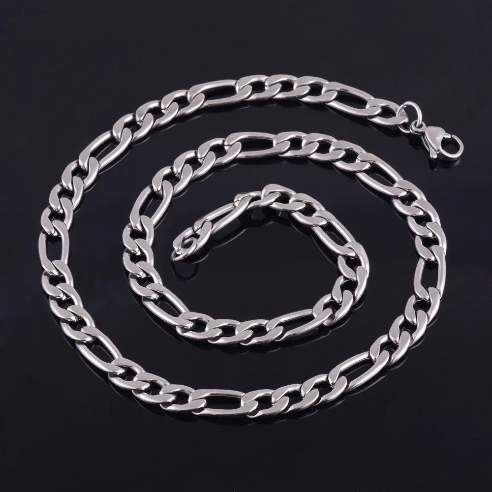 Collier chaîne Figaro à maillons en acier inoxydable pour hommes et femmes, Punk Boy, couleur argent, ras du cou, bijoux en métal, accessoires, cadeau, 3-11,5mm