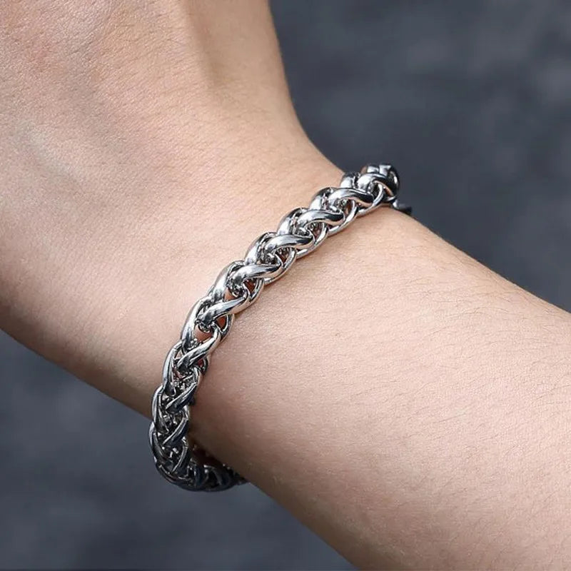 Bracelet pour homme en acier inoxydable, chaîne torsadée simple, style minimaliste, accessoires de bijouterie.