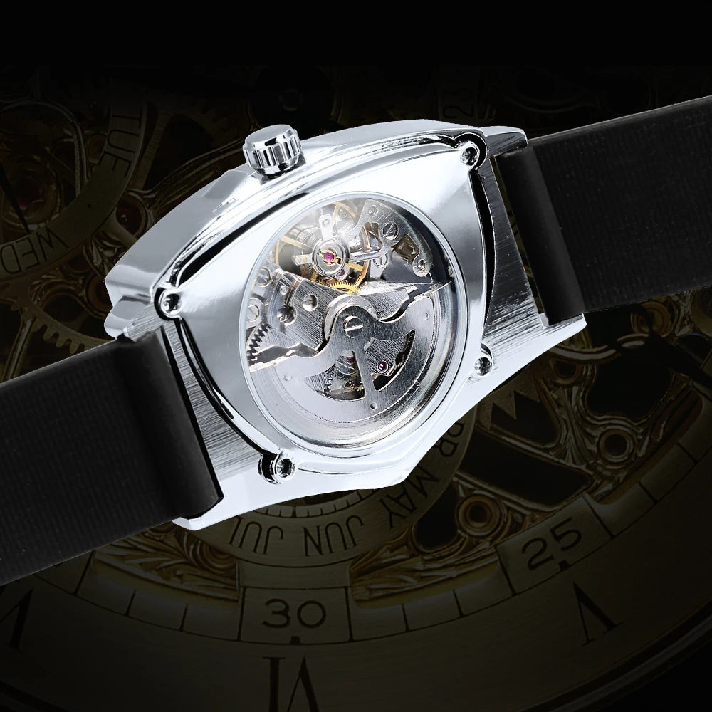 Montre Sport Automatique Squelette Triangle Homme WINNER – Bracelet Caoutchouc, Style Militaire