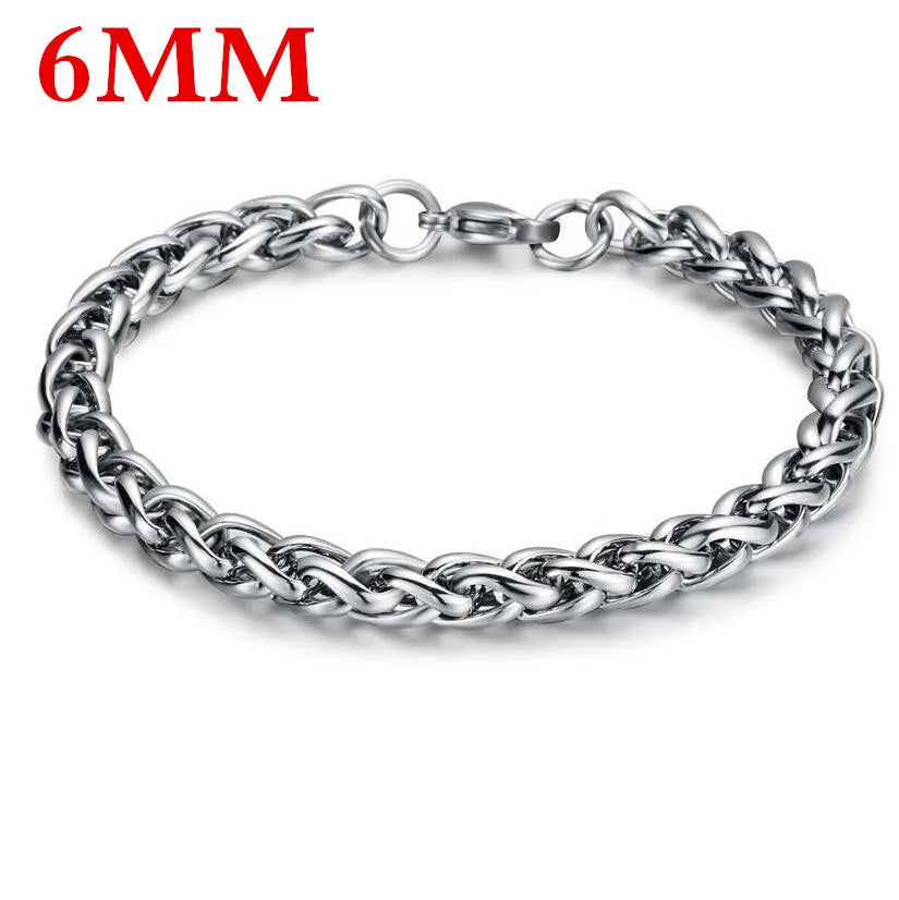 Bracelet pour homme en acier inoxydable, chaîne torsadée simple, style minimaliste, accessoires de bijouterie.