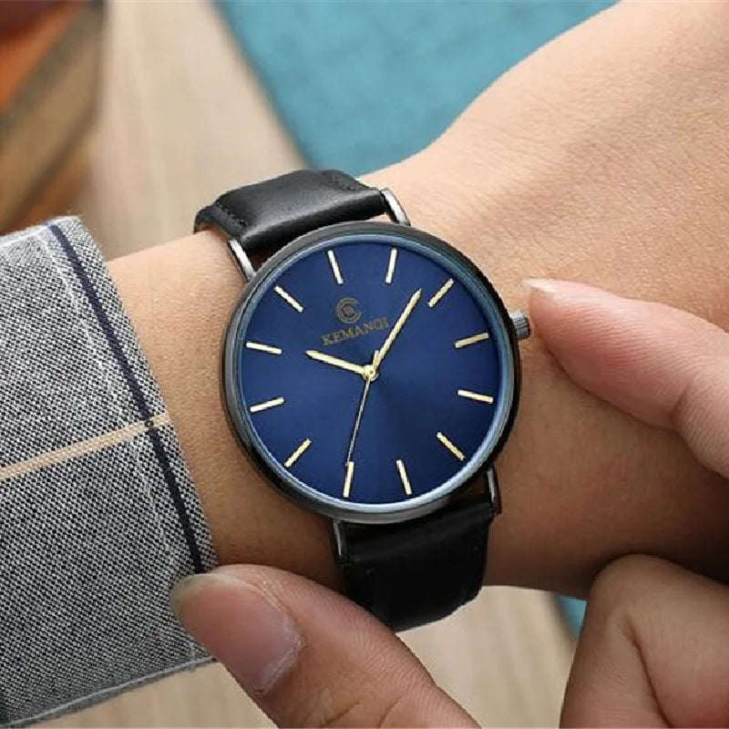 Montre Quartz Homme Ultra-Mince — Bracelet Cuir, Style Business & Luxe