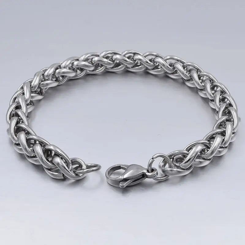 Bracelet pour homme en acier inoxydable, chaîne torsadée simple, style minimaliste, accessoires de bijouterie.