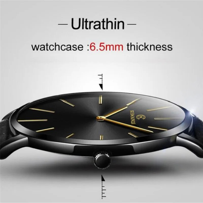 Montre Quartz Homme Ultra-Mince — Bracelet Cuir, Style Business & Luxe