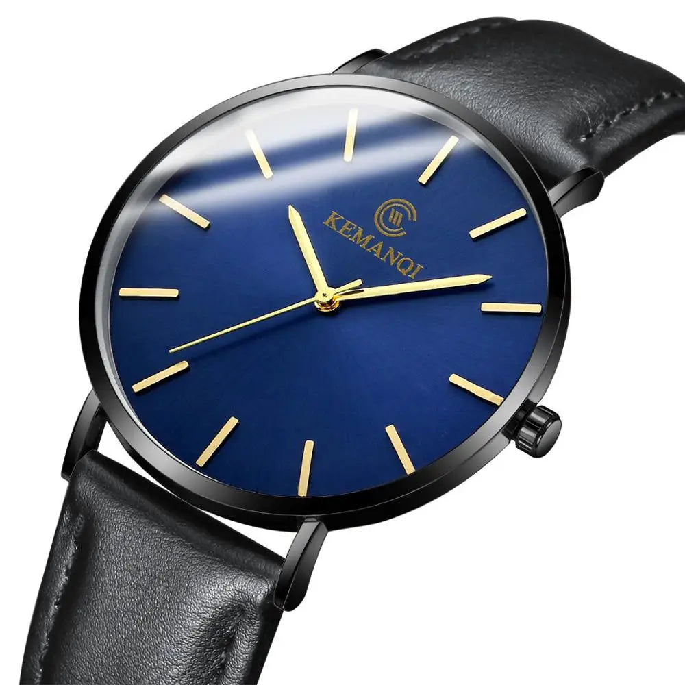 Montre Homme Quartz Ultra-Mince – Bracelet Cuir, Style Business