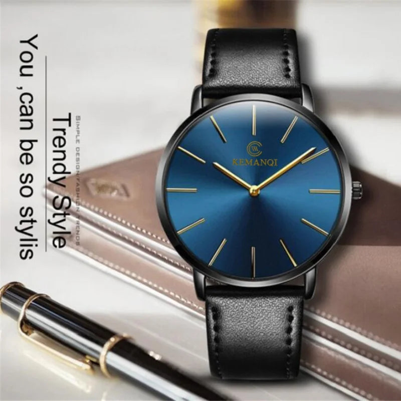Montre Quartz Homme Ultra-Mince — Bracelet Cuir, Style Business & Luxe