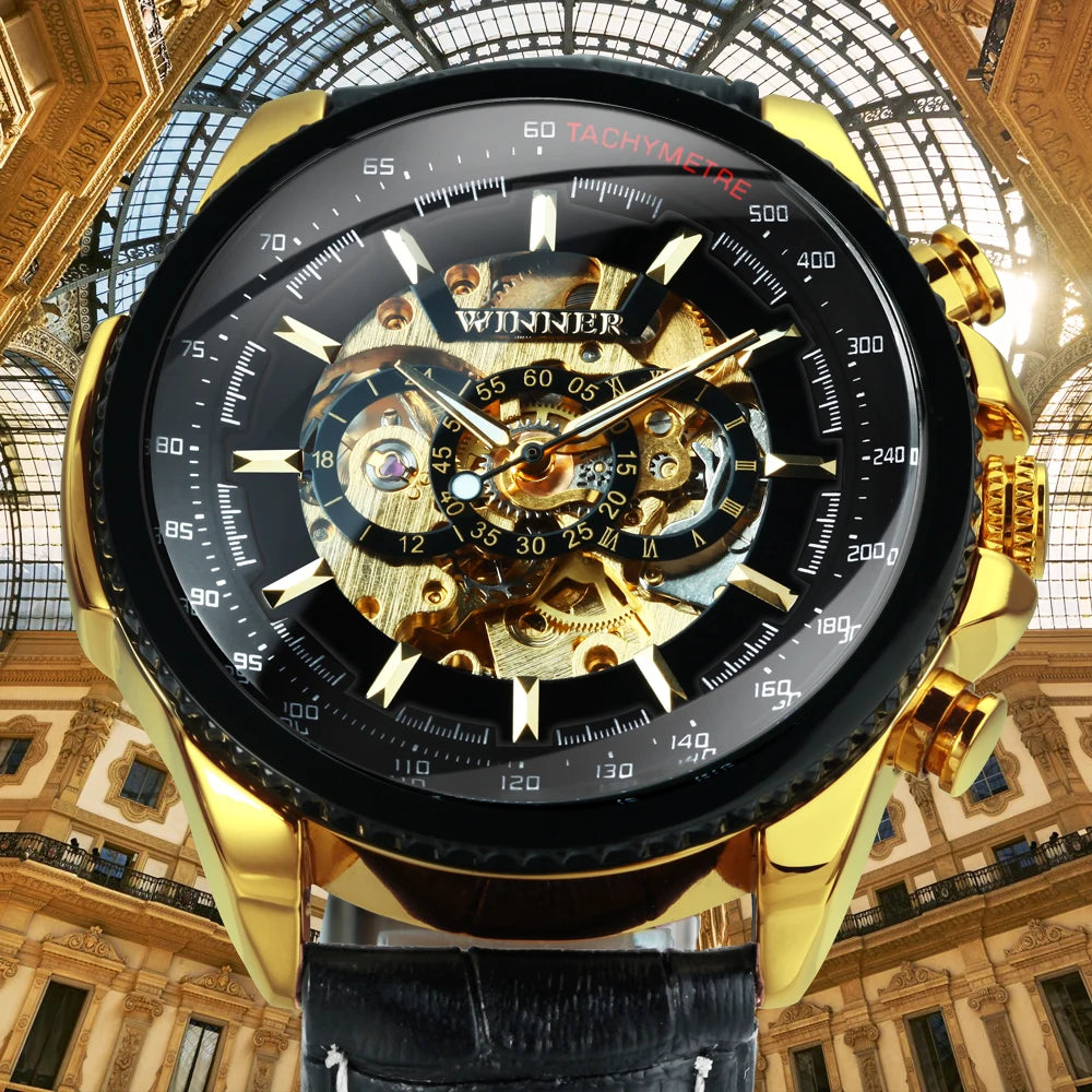 Montre Automatique Squelette Militaire Homme WINNER – Steampunk, Bracelet Cuir