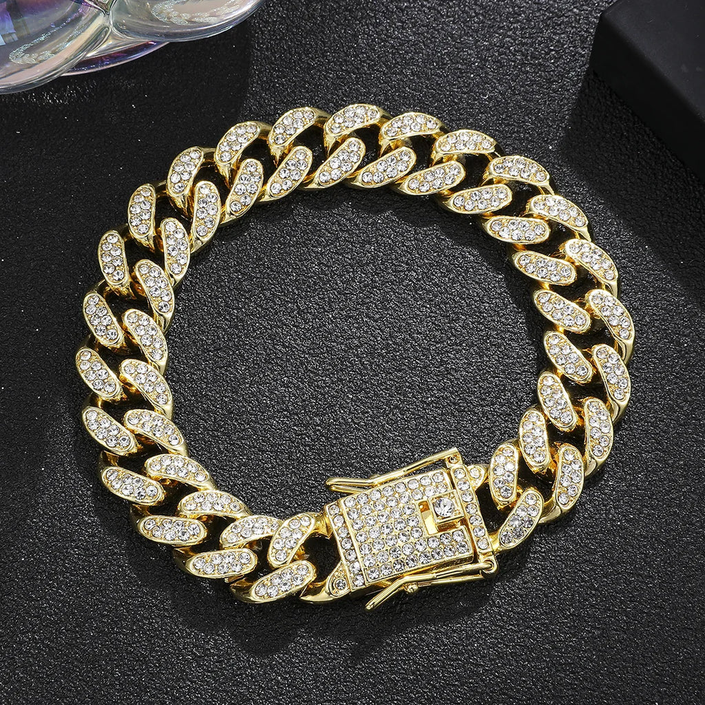 Bracelet de luxe en chaîne à maillons cubains glacés pour hommes, bijoux Hip-Hop en cristal pavé, en acier inoxydable, scintillant, cadeau