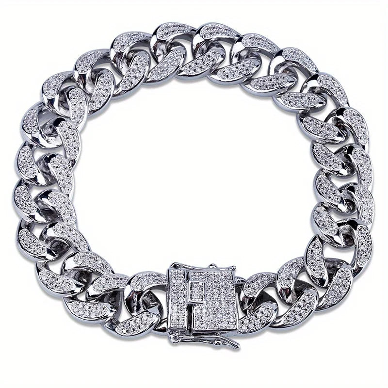 Bracelet de luxe en chaîne à maillons cubains glacés pour hommes, bijoux Hip-Hop en cristal pavé, en acier inoxydable, scintillant, cadeau