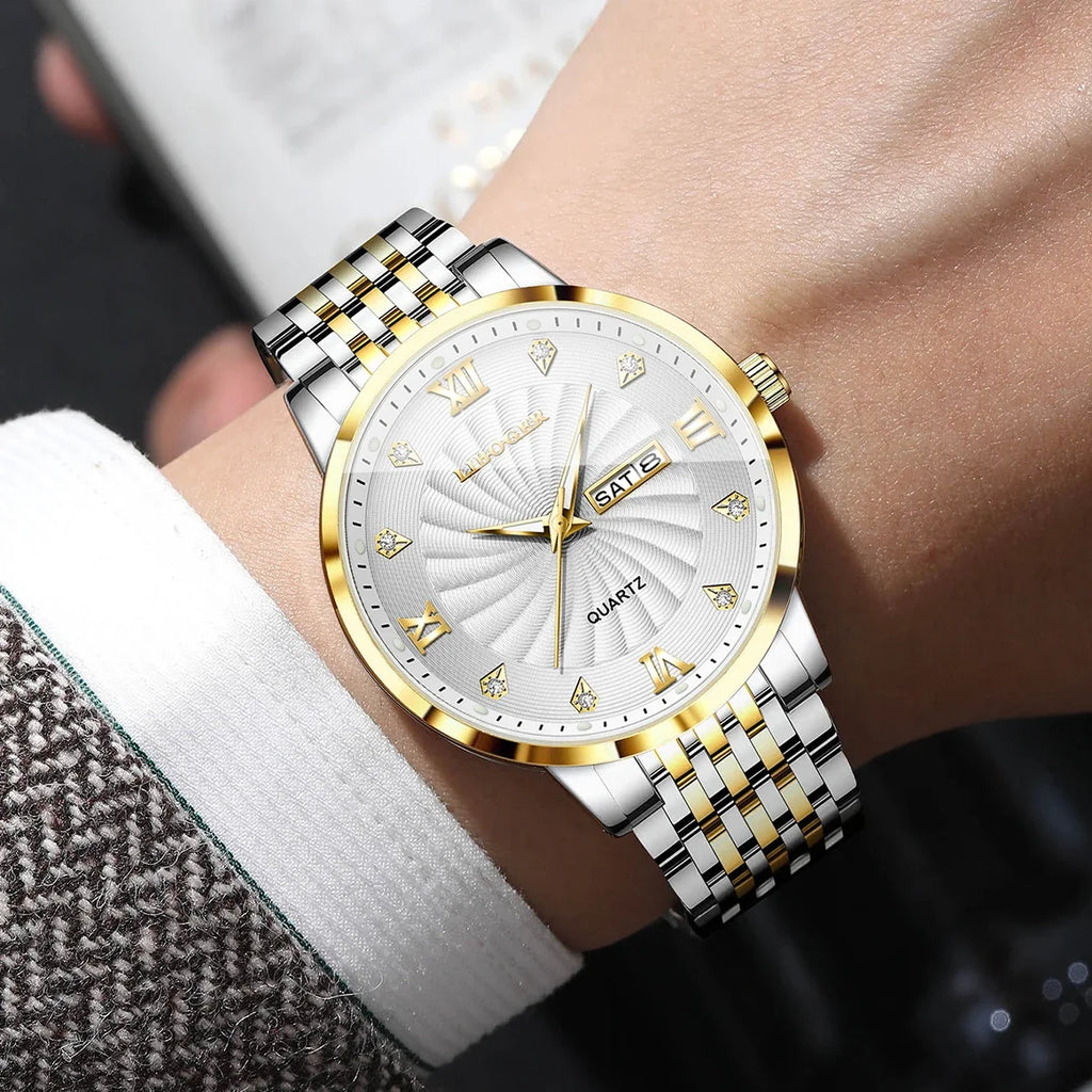 Montres de luxe en acier inoxydable pour hommes, montres-bracelets à Quartz avec cadran lumineux et calendrier, Relogio Masculino (sans boîte)