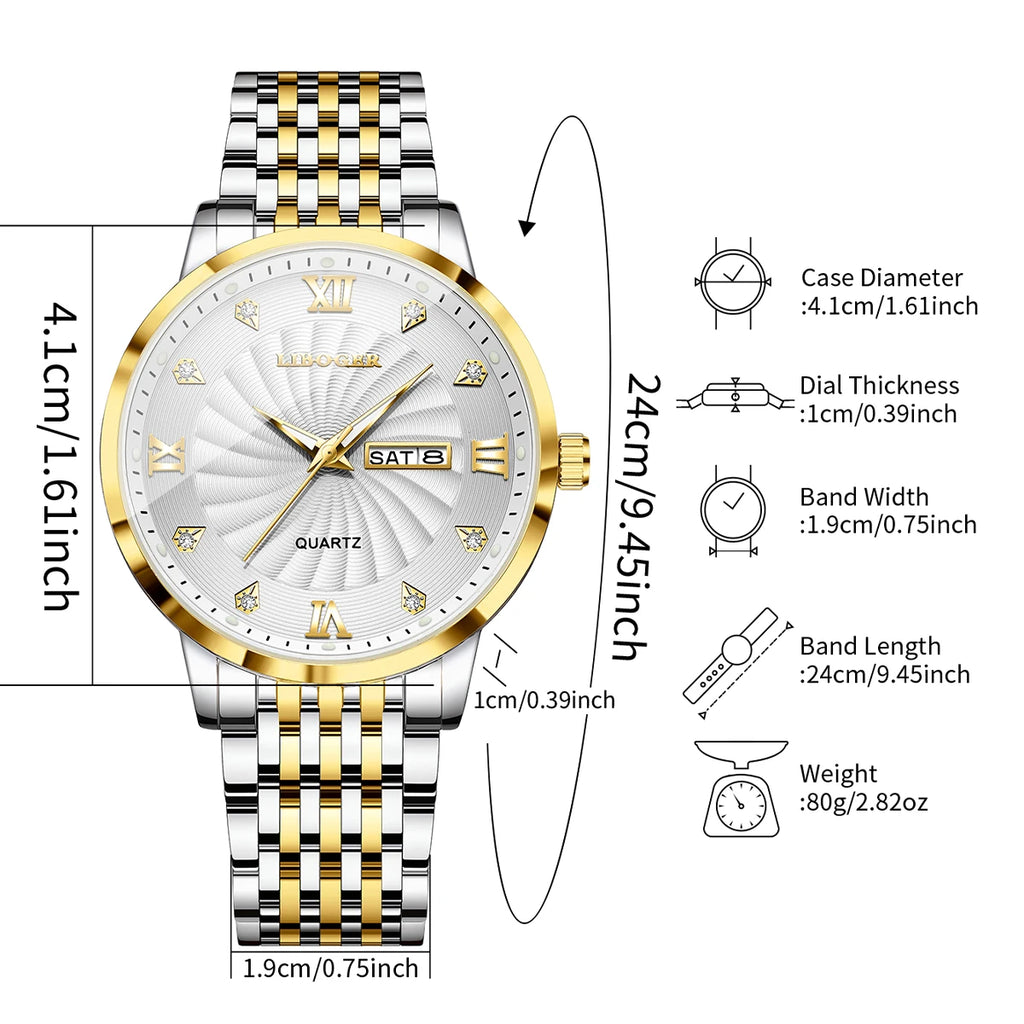 Montres de luxe en acier inoxydable pour hommes, montres-bracelets à Quartz avec cadran lumineux et calendrier, Relogio Masculino (sans boîte)