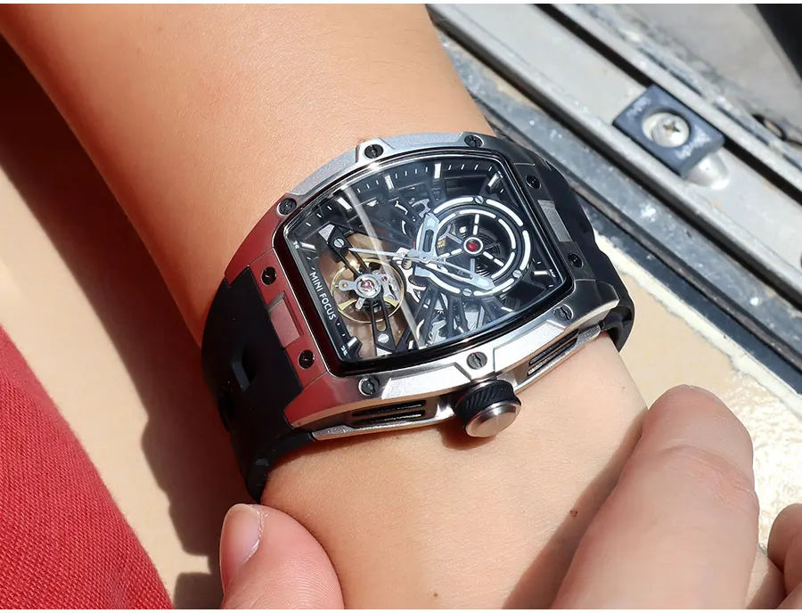 Montre Homme MINIFOCUS — Mécanique Automatique Squelette, Silicone & Waterproof 5ATM