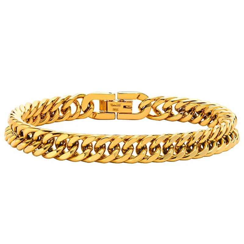 Bracelet chaîne cubaine en acier inoxydable avec fermoir à bouton-poussoir pour Homme, 8MM